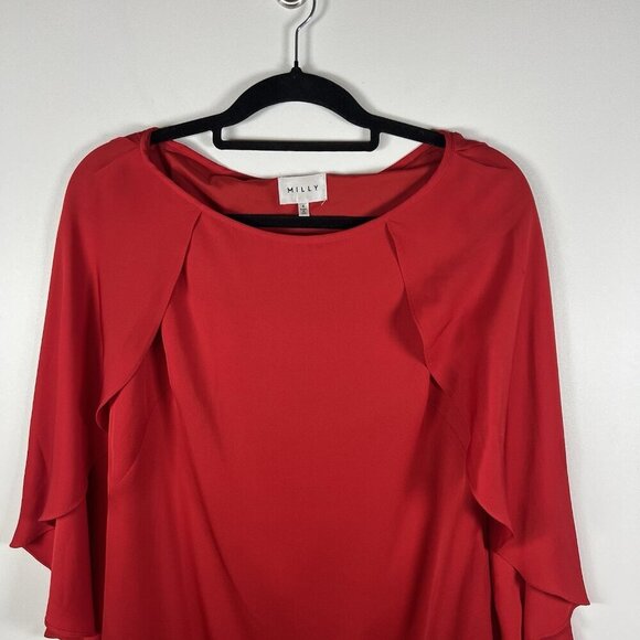 Milly Women Beetle Flutter Sleeve V Neck Mini Dress Red Size 4 Designer Party - Picture 3 of 11